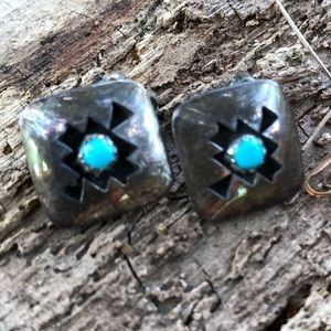 Sterling turquoise shadow box clip on earrings